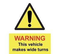 Warning This vehicle makes wide turns Gloss Sticker Sign Self Adhesive Gloss Decal Sticker A4 297mm x 210mm