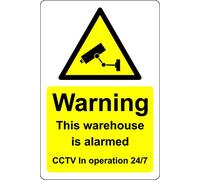 Warning this warehouse is alarmed CCTV in operation 24 hours a day Safety sign - 1.2mm Rigid plastic 300mm x 200mm