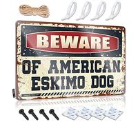 Warning Tin Sign Beware Of American Eskimo Dog Tin Sign Bedroom Door Decor Funny Wall Decor Signs(20X30CM)