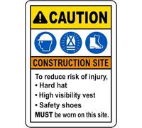 Warning Tin Sign Caution Construction Site To Reduce Risk Of Injury Hard Hat for Home Coffee Bar Wall Decor 8x12 Inch