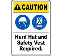 Warning Tin Sign Caution Hard Hat and Safety Vest Required for Home Coffee Bar Wall Decor