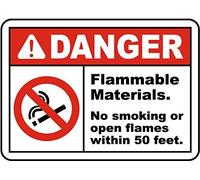 Warning Tin Sign Danger Flammable Materials. No Smoking Or Open Flames Within 50 Feet. for Home Coffee Bar Wall Decor