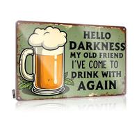 Warning Tin Sign Hello Darkness, My Old Friend. I'Ve Come To Drink With Again. Tin Sign Funny Kitchen Decor Signs For Bedroom Door(20X30CM)