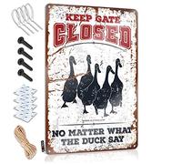 Warning Tin Sign Keep Gate Closed No Matter What The Duck Say Sign Funny House Decor Funny Garage Tin Sign ( Size : 30X40CM )