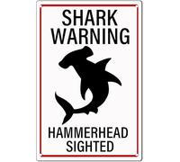 Warning Tin Signs Shark Warning Hammerhead Sighted Metal Tin Sign Shark Bedroom Decor Tin Poster for Men Women,Wall Decor for Bars,Club, Restaurants,Cafes Pubs 6x8 Inch