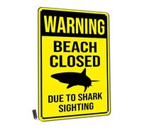 Warning Tin Signs,Warning Beach Closed Due to Sighting Metal Tin Sign for Men Women,Wall Decor for Bars,Club, Restaurants,Cafes Pubs 12x16 Inch
