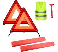 Warning Triangle Kit 4 Pack Foldable Safety Triangle Kit Car Roadside Emergency with Reflective Warning Triangle Visibility Roadside Vest Safety Hammer for Car Roadside Breakdowns Emergencies