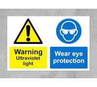 Warning Ultraviolet Light. Wear Eye Protection Sign - Self Adhesive Sticker 300mm x 200mm