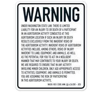 Warning Under Washington State Law There Is Limited Liability For An Injury To Or Death Sign,Facility Safety Signs Metal Tin Sign 8x12 inch