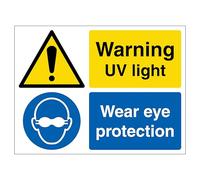 Warning UV Light Wear Eye Protection - Landscape 400 x 300 mm - Glow In The Dark Self Adhesive Vinyl