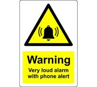 Warning very loud alarm with phone alert Security safety sign - Self adhesive sticker (200mm x 150mm)
