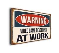 Warning Video Game Developer at Work Sign | Vintage Style Weatherproof Plaque | Durable Aluminium Composite | UV Fade Resistant | Funny Gifts for Video Game Developers