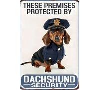 Warning Vintage Funny Dog Metal Sign,Retro Beware of Dog Tin Sign Dachshund Plaque,Dogs Decor For Dog Lovers Dog House Fence Farm Home Garage 8x12 Inch (THESE PREMISES PROTECTED BY DACHSHUND SECURITY)