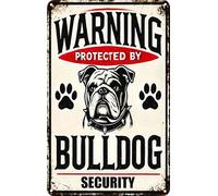 Warning Vintage Funny Dog Metal Sign,Retro Beware of Dog Tin Sign Dachshund Plaque,Dogs Decor For Dog Lovers Dog House Fence Farm Home Garage 8x12 Inch (BULIDOG SECURITY)