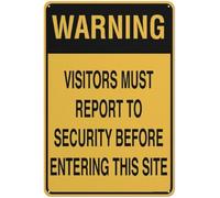 Warning Visitors Must Report to Security Before Entering This Site Metal Tin Sign Aluminum Warning Signs For Indoor & Outdoor Yard Lawn Sign Home Decor 8x12 inch