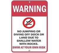 Warning Warning No Jumping Diving Due to Shallow Water with Rocks Sign 12X8 Inches Aluminum Metal tin signs