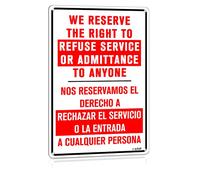 Warning We Reserve The Right To Refuse Service Sign, Walls Fence Posts And Door Visitor Notice Sign 8X12 Inch Metal Metal Tin Sign
