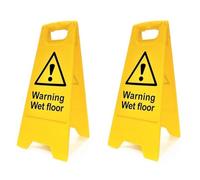 Warning Wet Floor Signs - Pack of 2 | High Visibility Yellow Folding A-Board Safety Stands | Double Sided Hazard Signage for Cleaning, Shops, Offices & Public Areas