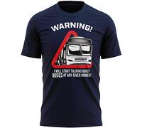 Warning Will Talk About Busses T Shirt, Funny Mens T Shirt, Bus Spotter Gifts for Him, Public Transport Birthday Present Ideas for Men and Women, M, Navy