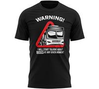 Warning Will Talk About Busses T Shirt, Funny Mens T Shirt, Bus Spotter Gifts for Him, Public Transport Birthday Present Ideas for Men and Women, M, Black