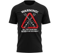 Warning Will Talk About Guitars T Shirt, Funny Mens T-Shirt, Guitar Player Gifts for Him, Instrument Music Birthday Present Ideas for Dad or Son, L, Black