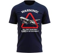 Warning Will Talk About Planes T Shirt, Funny Mens T-Shirt, Aeroplane Gifts for Him, Airport Birthday Present Ideas for Dad or Son, XL, Navy