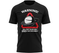 Warning Will Talk About Space T Shirt, Funny Mens T Shirt, Planet Gifts for Him, Solar System Birthday Present Ideas for Men and Women, XL, Black