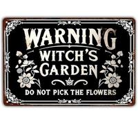 Warning Witch's Garden Do Not Pick The Flowers Retro Metal Tin Sign Witch Halloween Decor Art Poster Halloween Metal Signs for Club Bar Home Kitchen Man Cave 6x8 Inches