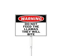Warning Yard Sign DO NOT FEED THE LLAMAS THEY WILL BITET CAUTION Metal Sign for Outdoor 20x30cm With 32cm Stake, Sturdy and Strong Aluminum Rust Free Weatherproof Easy Install