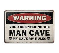 Warning You Are Entering The Man Cave My Cave My Rules Vintage Look Metal 8X12 Inch Decoration Crafts Sign for Home Kitchen Bathroom Farm Garden Garage Inspirational Quotes Wall Decor