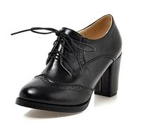 WAROFT Ladies Vintage Chunky Block High Heels Lace Up Brogue Shoes Round Toe Fashion Women Dress Boots Size 3-8.5 (8.5 UK, Black)