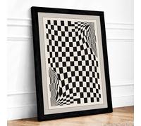 Warped Grid Geometric Framed Wall Art Print A1 (84.1×59.4cm) Black, Wall Decor for Living Room, Bedroom, Office & Home, Ready to Hang, Art Gift