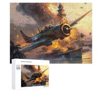Warplane Amidst Tropical Destruction Decorative Jigsaw for Grown-Ups, 500 PCS - New Year Puzzle Gift; for Shared Table Time