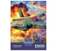 Warplane Over Village 1000 Pcs 3-Layer Cardboard Fighter Jet in Combat Classic Puzzle, Ultra Hard for Adults, Stress Relief, Wall Decor & Family Game Night Gift 70x50cm/1000pcs
