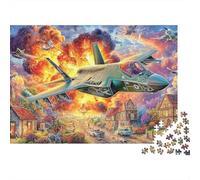Warplane Over Village Unique 1000 Piece Jigsaw Puzzle for Adults Magical Ocean Colourful Challenging & Brainteasing Adult Jigsaws Fun 100% Recycled Cardboard70x50cm/1000pcs