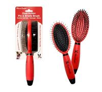 Warren London Dual-Action Pin & Bristle Brush for Dogs & Cat, 2-in-1 Deshedding & Shine Grooming Tool with Stainless Steel Pin Side & Soft Bristle Side, Ultra-Comfort Gel Handle, All Coat Types