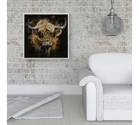 Warren Reed Bronze Splash Art Highland Cow Framed Canvas - 40" x 40" - White