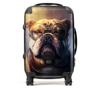 Warren Reed - Designer Bulldog With Glasses Splashart Golden Suitcase Cabin, Multi