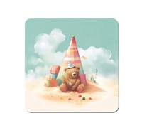 Warren Reed - Designer A Bear On A Beach Holiday Coasters - Set of 4 in Yellow Warren Reed - Designer Yellow