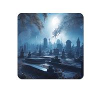 Warren Reed - Designer A Breathtaking Scene Of A Moonlit Graveyard Coasters - Set of 4 in Blue Warren Reed - Designer Blue