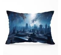 Warren Reed - Designer A Breathtaking Scene Of A Moonlit Graveyard Cushions in Blue | Size: 33 cm x 48 cm Warren Reed - Designer Blue 33 cm x 48 cm