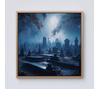 Warren Reed - Designer A Breathtaking Scene Of A Moonlit Graveyard Framed Canvas in Light Brown | Size: w40 inch x h40 inch Warren Reed - Designer Light Brown w40 inch x h40 inch