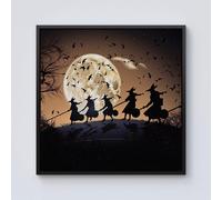 Warren Reed - Designer A Group Of Witches Riding Broomsticks Through The Night Framed Canvas in Black | Size: W30" x H30" Warren Reed - Designer Black W30" x H30"