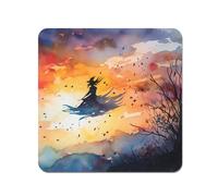 Warren Reed - Designer A Mesmerizing Watercolor Artwork Featuring A Graceful Witch Coasters - Set of 4 in Orange Warren Reed - Designer Orange