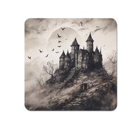 Warren Reed - Designer A Realistic Ink Drawing Of A Haunted Castle Coasters - Set of 4 in Grey Warren Reed - Designer Grey
