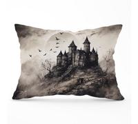 Warren Reed - Designer A Realistic Ink Drawing Of A Haunted Castle Cushions in Grey | Size: 33 cm x 48 cm Warren Reed - Designer Grey 33 cm x 48 cm