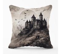Warren Reed - Designer A Realistic Ink Drawing Of A Haunted Castle Cushions in Grey | Size: 45 cm x 45 cm Warren Reed - Designer Grey 45 cm x 45 cm