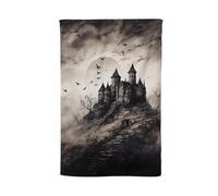 Warren Reed - Designer A Realistic Ink Drawing Of A Haunted Castle Tea Towel in Grey Warren Reed - Designer Grey