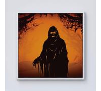 Warren Reed - Designer A Spooky Black & Orange Ghost Framed Canvas in Off-White | Size: w40 inch x h40 inch Warren Reed - Designer Off-White w40 inch x h40 inch