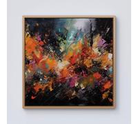 Warren Reed - Designer A Vibrant Abstract Painting Capturing The Energy & E Framed Canvas in Light Brown | Size: W30" x H30" Warren Reed - Designer Light Brown W30" x H30"